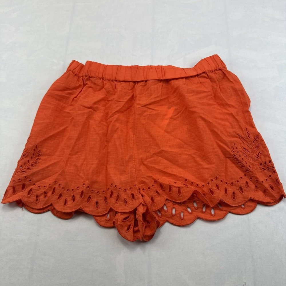Anthropologie Women's M Orange Eyelet Embroidered Scalloped Hem Shorts NWT